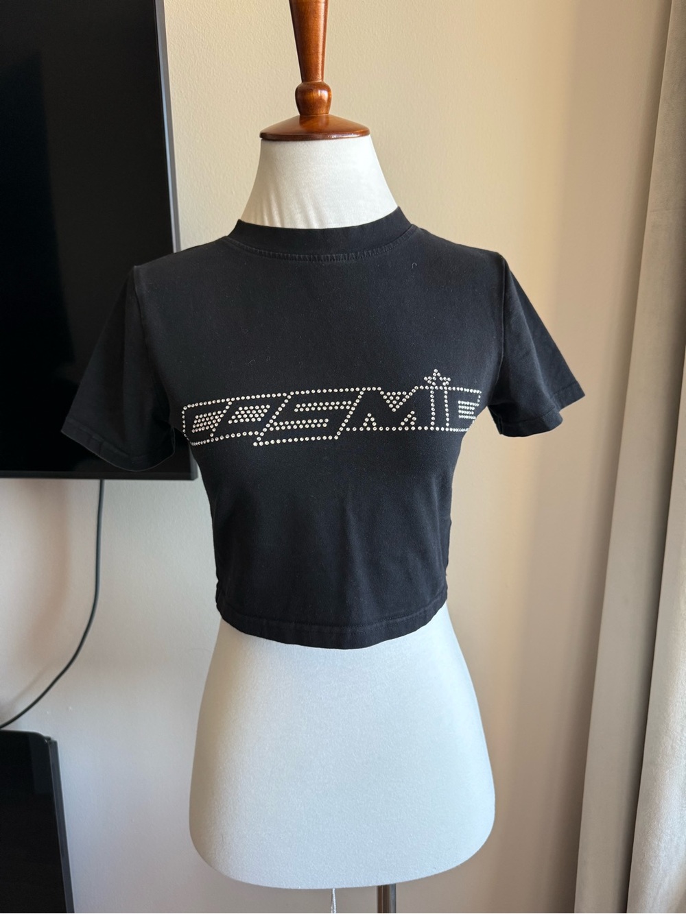 Black 'Cosmic' Rhinestone Crop Tee - Women